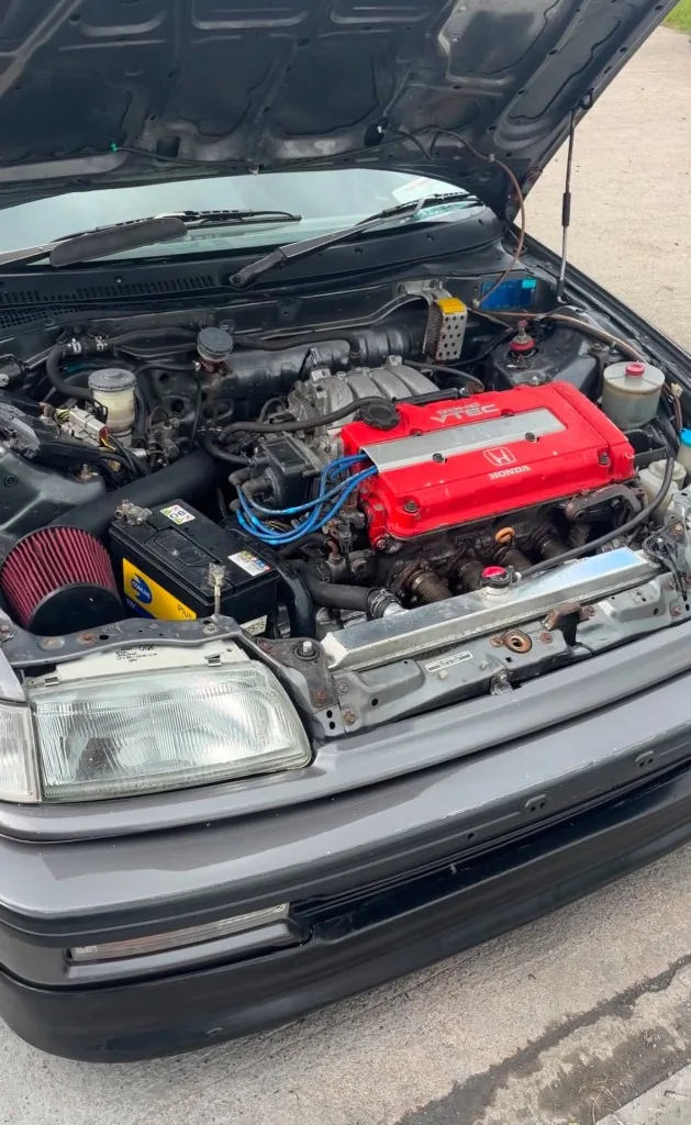Honda DOHC VTEC engine bay after detailing
